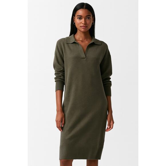 Tahari Green Sweater Collared V Neck Dress size XL New with Tag Lagenlook - Picture 1 of 6